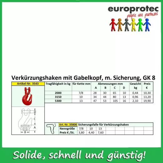 Verkrzungshaken GK 8 mit Gabel - mit Sicherung ND 7/8mm