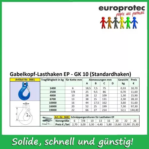 Gabelkopf-Lasthaken EP- GK 10 - ND 6mm (STANDARDHAKEN)