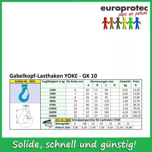 Gabelkopf-Lasthaken YOKE - GK 10 - ND 6mm