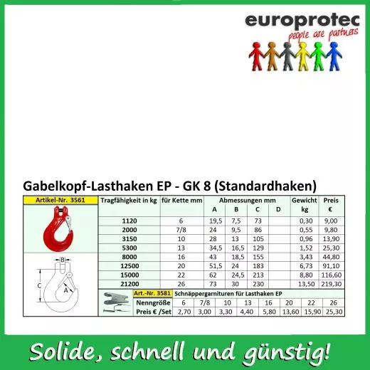 Gabelkopf-Lasthaken EP - GK 8 - ND 7/8mm (STANDARDHAKEN)