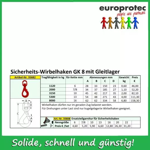 Sicherheits-Wirbelhaken mit Gleitlager GK 8 - ND 10mm