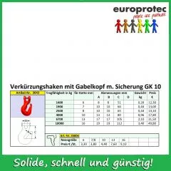 Verkrzungshaken GK 10 mit Gabel - mit Sicherung ND 8mm