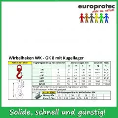 Wirbelhaken mit Kugellager WK - GK 8 - Nenndicke 10mm - Tragfhigkeit 3.150kg